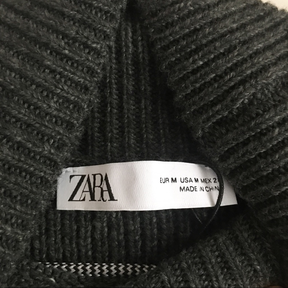 Zara Ribbed Braided Turtleneck Dress Gray Size M - Picture 8 of 12